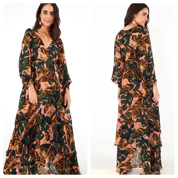Anthropologie Dresses & Skirts - SOLD Farm Rio Pale Leaf Wrap Dress